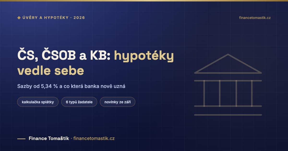 Hypotéky České spořitelny, ČSOB a Komerční banky vedle sebe: srovnání sazeb a novinek 2026